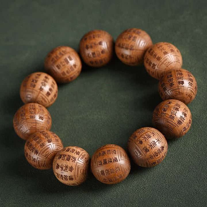 Buddha Stones Bracelet Sutra Om Mani Padme Hum en bois naturel d'Abelia Biflora Cœur de Bois. - Sutra du Cœur - image 15