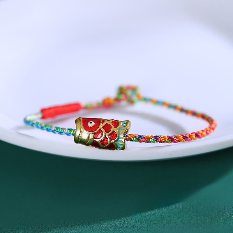Buddha Stones Bracelet tressé porte-bonheur en ficelle colorée tissée à la main avec motif de carpes koï - image 1