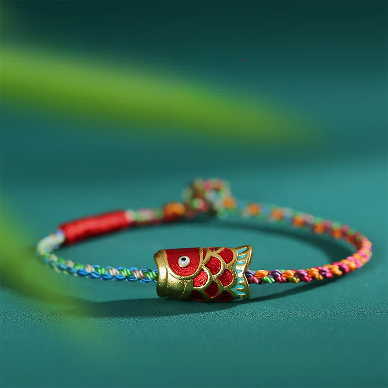 Buddha Stones Bracelet tressé porte-bonheur en ficelle colorée tissée à la main avec motif de carpes koï - 7,1–7,5 pouces (18–19 cm) - image 0