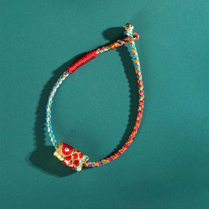 Buddha Stones Bracelet tressé porte-bonheur en ficelle colorée tissée à la main avec motif de carpes koï - image 2