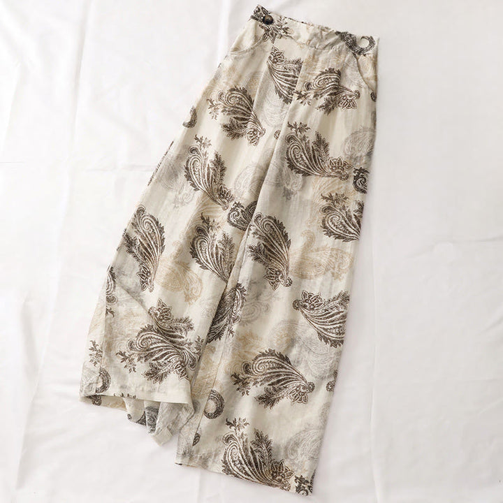 Buddha Stones Pantalon d'été bohème décontracté à motif cachemire avec fermeture éclair et poches, longueur cheville. - image 0