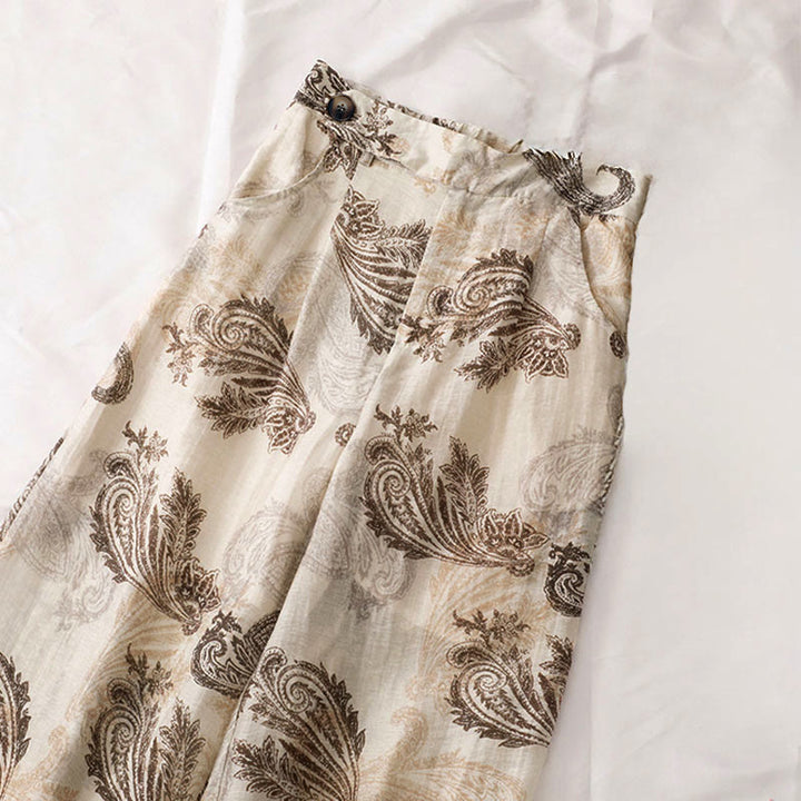 Buddha Stones Pantalon d'été bohème décontracté à motif cachemire avec fermeture éclair et poches, longueur cheville. - image 6