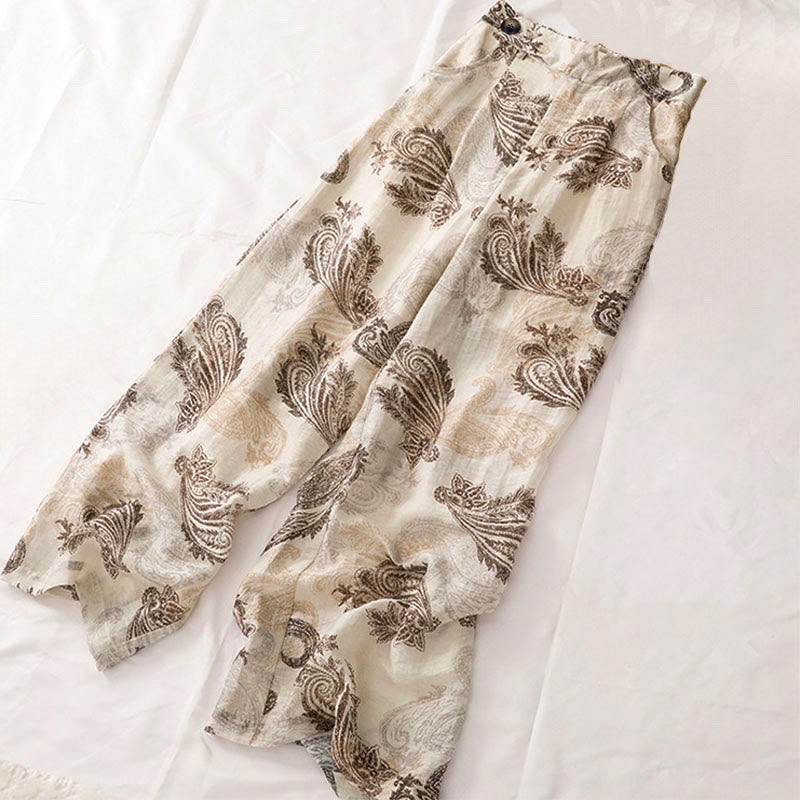 Buddha Stones Pantalon d'été bohème décontracté à motif cachemire avec fermeture éclair et poches, longueur cheville. - image 2