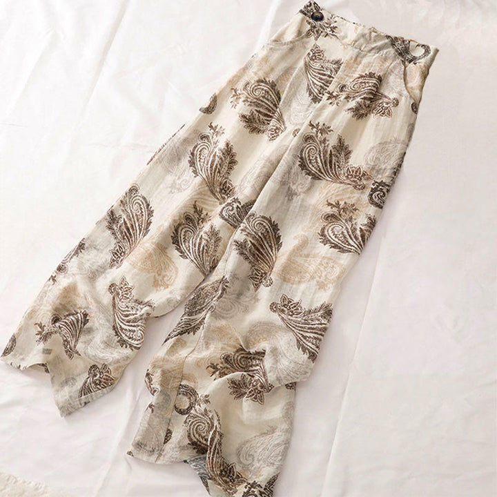 Buddha Stones Pantalon d'été bohème décontracté à motif cachemire avec fermeture éclair et poches, longueur cheville. - image 2