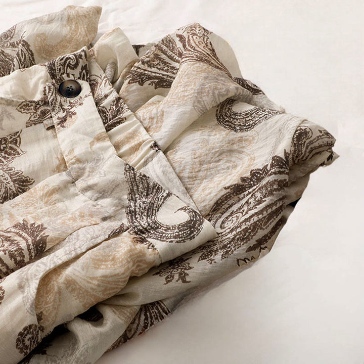 Buddha Stones Pantalon d'été bohème décontracté à motif cachemire avec fermeture éclair et poches, longueur cheville. - image 11