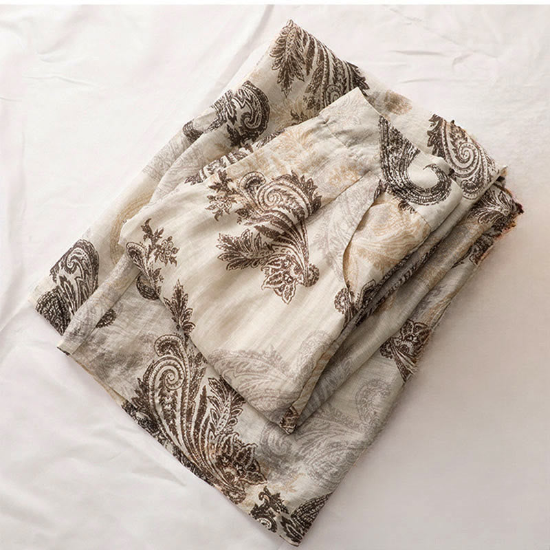 Buddha Stones Pantalon d'été bohème décontracté à motif cachemire avec fermeture éclair et poches, longueur cheville. - image 5