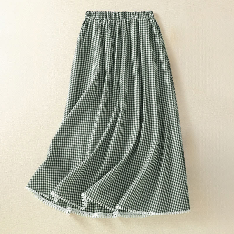 Buddha Stones Jupes d'été vintage à carreaux verts pour femmes avec poches - Aigue-marine moyenne - US8-10, UK/AU12-14, EU40-42 (2XL) - image 0