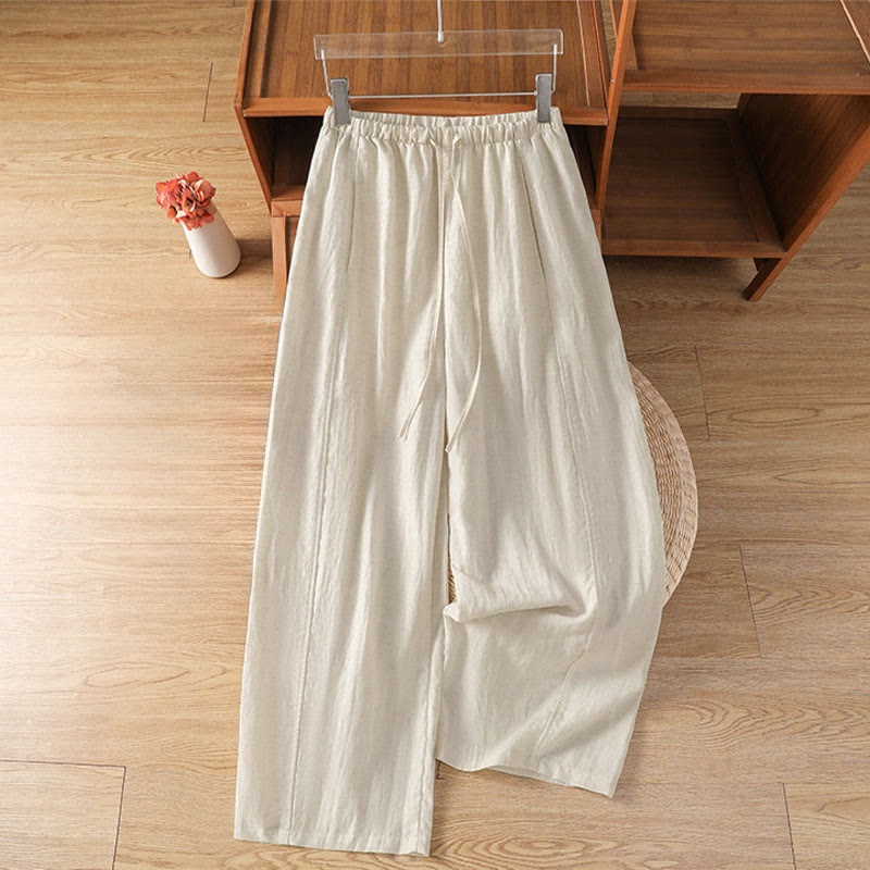 Buddha Stones Pantalon court uni décontracté d'été à cordon de serrage, coupe droite, avec poches - Lin - US8-10, UK/AU12-14, EU40-42 (2XL) - image 0