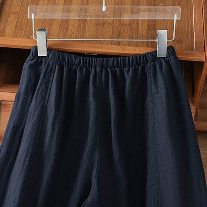 Buddha Stones Pantalon court uni décontracté d'été à cordon de serrage, coupe droite, avec poches - image 11