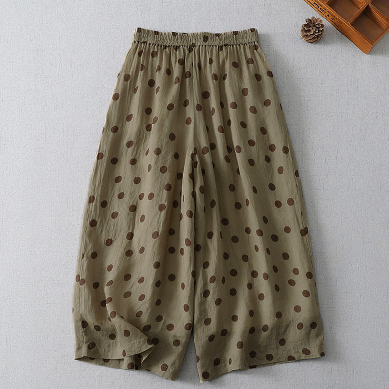 Buddha Stones Pantalon court d'été décontracté à pois, style vintage, avec cordon de serrage et poches, pour femme - image 1