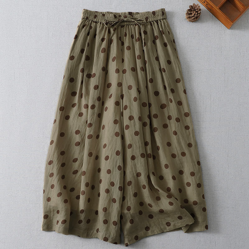 Buddha Stones Pantalon court d'été décontracté à pois, style vintage, avec cordon de serrage et poches, pour femme - image 0