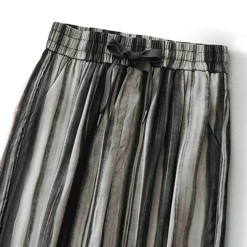 Buddha Stones Pantalon long d'été élégant et décontracté à rayures verticales et cordon de serrage, coupe droite, avec poches, pour femme - image 9