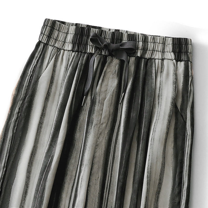 Buddha Stones Pantalon long d'été élégant et décontracté à rayures verticales et cordon de serrage, coupe droite, avec poches, pour femme - image 9