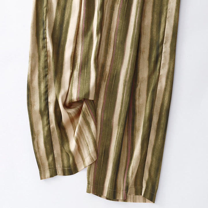 Buddha Stones Pantalon long d'été élégant et décontracté à rayures verticales et cordon de serrage, coupe droite, avec poches, pour femme - image 5