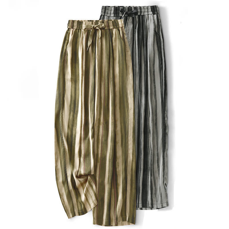 Buddha Stones Pantalon long d'été élégant et décontracté à rayures verticales et cordon de serrage, coupe droite, avec poches, pour femme - image 17