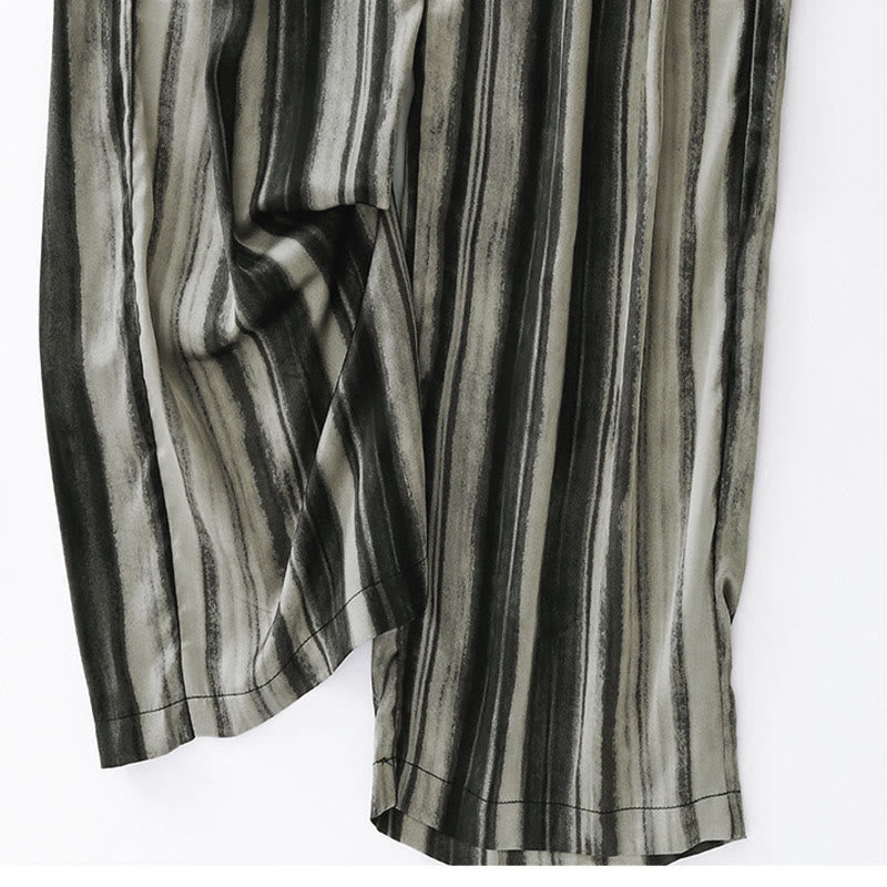 Buddha Stones Pantalon long d'été élégant et décontracté à rayures verticales et cordon de serrage, coupe droite, avec poches, pour femme - image 14