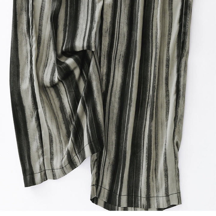Buddha Stones Pantalon long d'été élégant et décontracté à rayures verticales et cordon de serrage, coupe droite, avec poches, pour femme - image 14