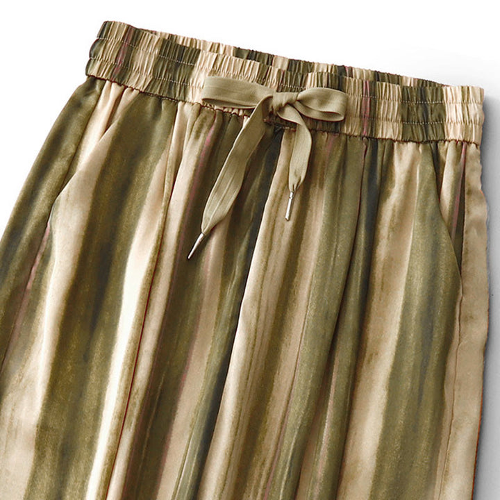 Buddha Stones Pantalon long d'été élégant et décontracté à rayures verticales et cordon de serrage, coupe droite, avec poches, pour femme - image 2