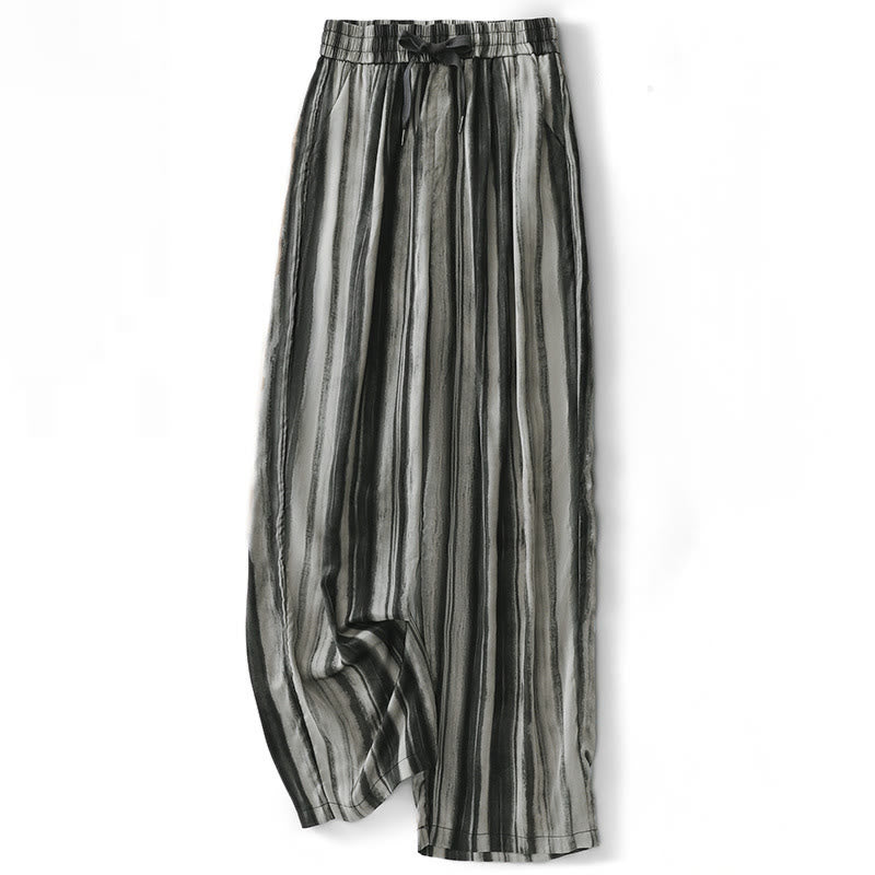 Buddha Stones Pantalon long d'été élégant et décontracté à rayures verticales et cordon de serrage, coupe droite, avec poches, pour femme - Gris - US8-10, UK/AU12-14, EU40-42 (2XL) - image 8