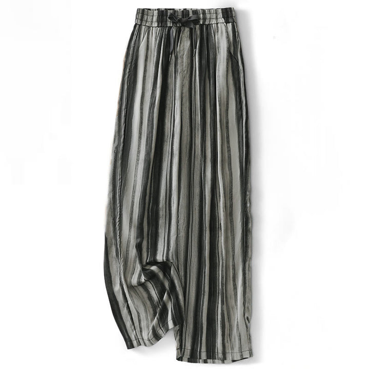 Buddha Stones Pantalon long d'été élégant et décontracté à rayures verticales et cordon de serrage, coupe droite, avec poches, pour femme - Gris - US8-10, UK/AU12-14, EU40-42 (2XL) - image 8