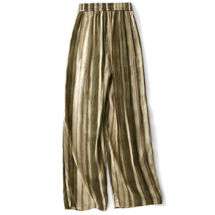 Buddha Stones Pantalon long d'été élégant et décontracté à rayures verticales et cordon de serrage, coupe droite, avec poches, pour femme - image 1