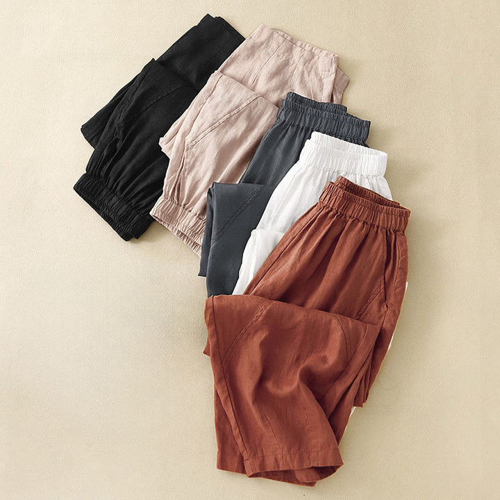 Buddha Stones Pantalon harem court uni minimaliste décontracté pour femme, avec poches, idéal pour le printemps et l'été - image 29