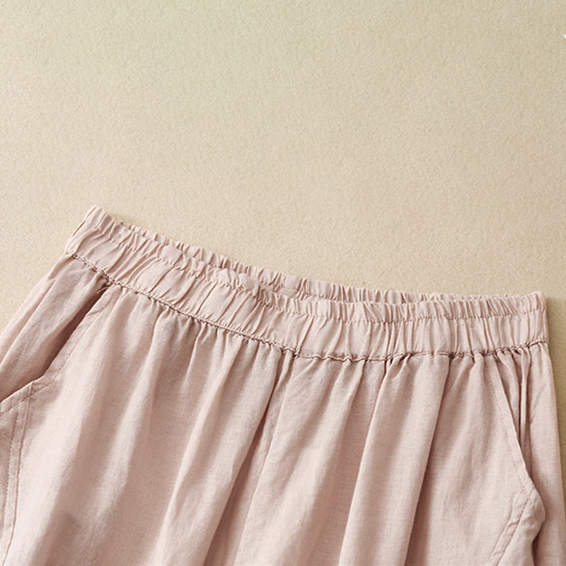 Buddha Stones Pantalon harem court uni minimaliste décontracté pour femme, avec poches, idéal pour le printemps et l'été - image 11