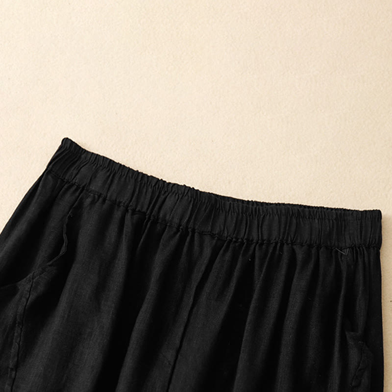 Buddha Stones Pantalon harem court uni minimaliste décontracté pour femme, avec poches, idéal pour le printemps et l'été - image 6