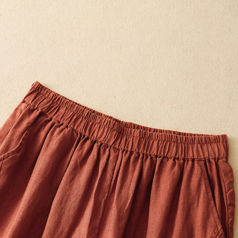 Buddha Stones Pantalon harem court uni minimaliste décontracté pour femme, avec poches, idéal pour le printemps et l'été - image 1