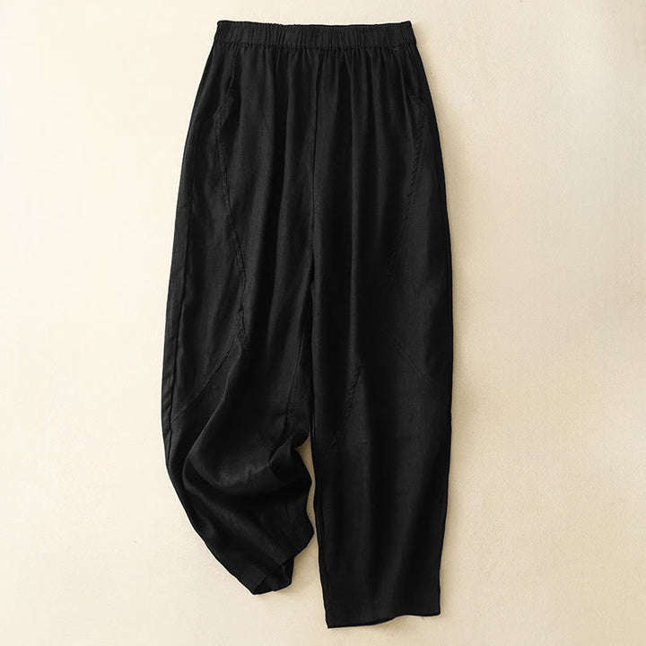 Buddha Stones Pantalon harem court uni minimaliste décontracté pour femme, avec poches, idéal pour le printemps et l'été - Noir - US8-10, UK/AU12-14, EU40-42 (2XL) - image 5