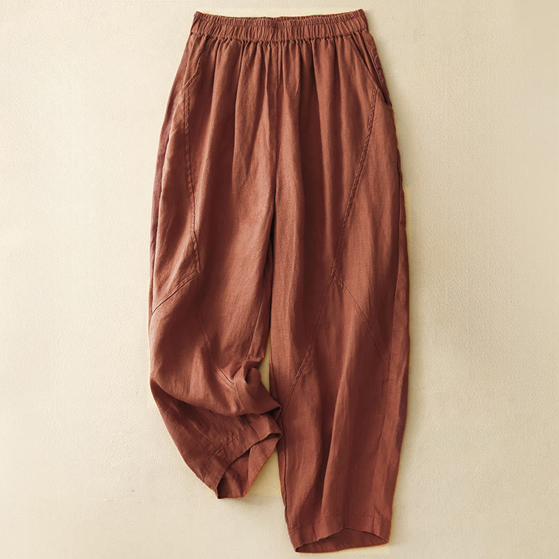 Buddha Stones Pantalon harem court uni minimaliste décontracté pour femme, avec poches, idéal pour le printemps et l'été - Terre de sienne - US8-10, UK/AU12-14, EU40-42 (2XL) - image 0