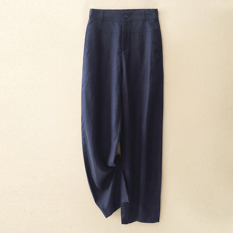 Buddha Stones Pantalon long femme style minimaliste décontracté, coupe droite, fermeture éclair, poches, idéal pour le printemps et l'été. - Bleu nuit - US8-10, UK/AU12-14, EU40-42 (2XL) - image 10