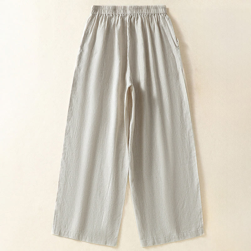Buddha Stones Pantalon Capri uni minimaliste décontracté printemps-été, coupe droite, avec poches - image 25