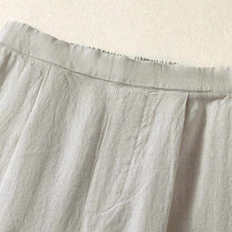Buddha Stones Pantalon Capri uni minimaliste décontracté printemps-été, coupe droite, avec poches - image 28