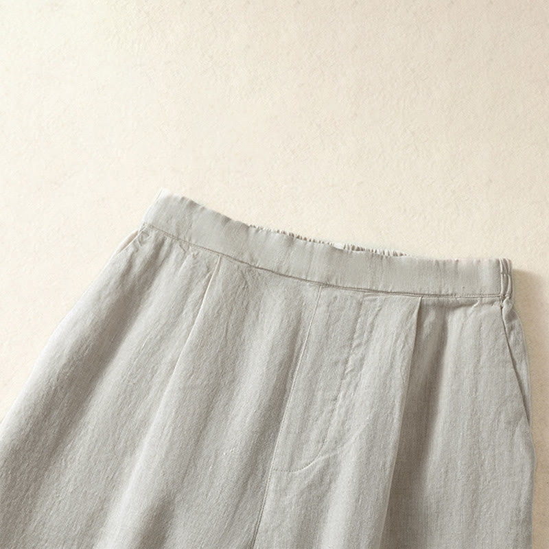 Buddha Stones Pantalon Capri uni minimaliste décontracté printemps-été, coupe droite, avec poches - image 26