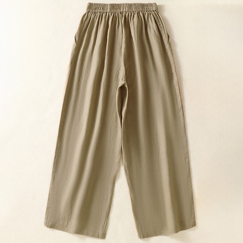 Buddha Stones Pantalon Capri uni minimaliste décontracté printemps-été, coupe droite, avec poches - image 7