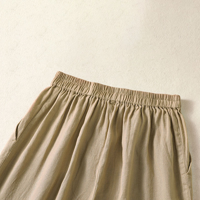 Buddha Stones Pantalon Capri uni minimaliste décontracté printemps-été, coupe droite, avec poches - image 10