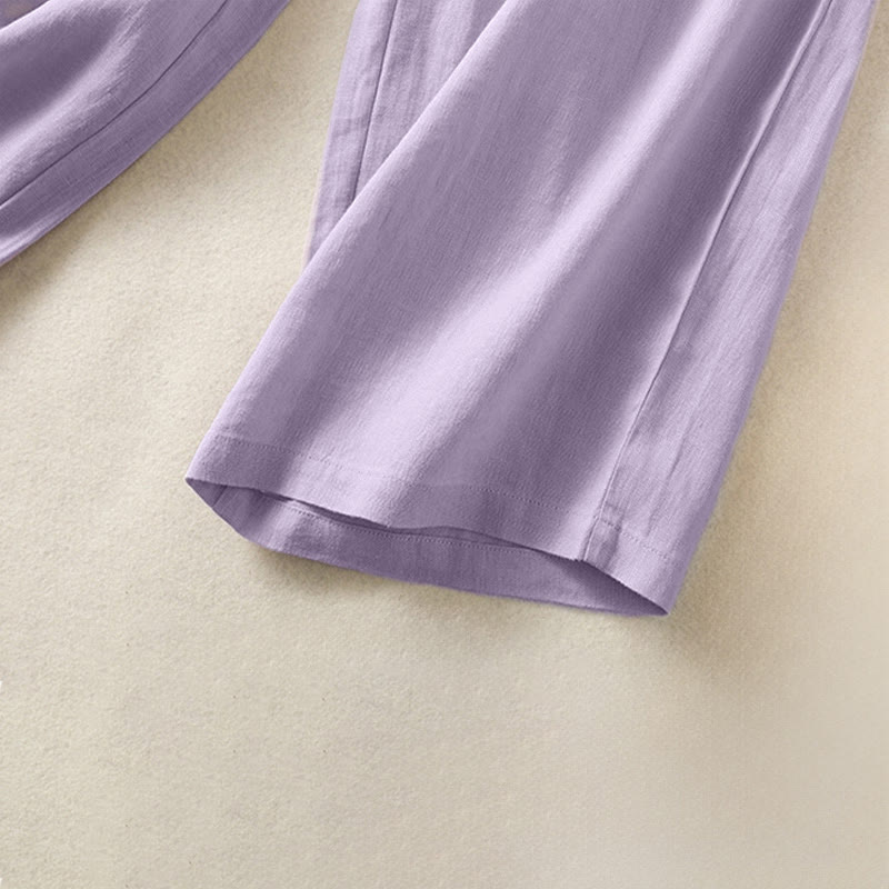 Buddha Stones Pantalon Capri uni minimaliste décontracté printemps-été, coupe droite, avec poches - image 23