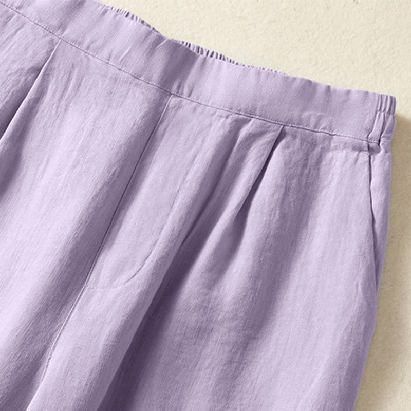 Buddha Stones Pantalon Capri uni minimaliste décontracté printemps-été, coupe droite, avec poches - image 22