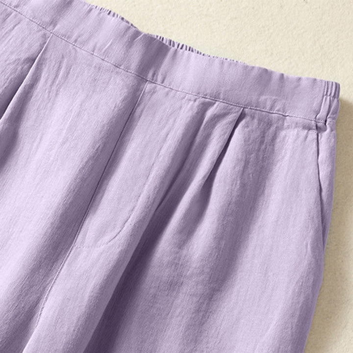 Buddha Stones Pantalon Capri uni minimaliste décontracté printemps-été, coupe droite, avec poches - image 22