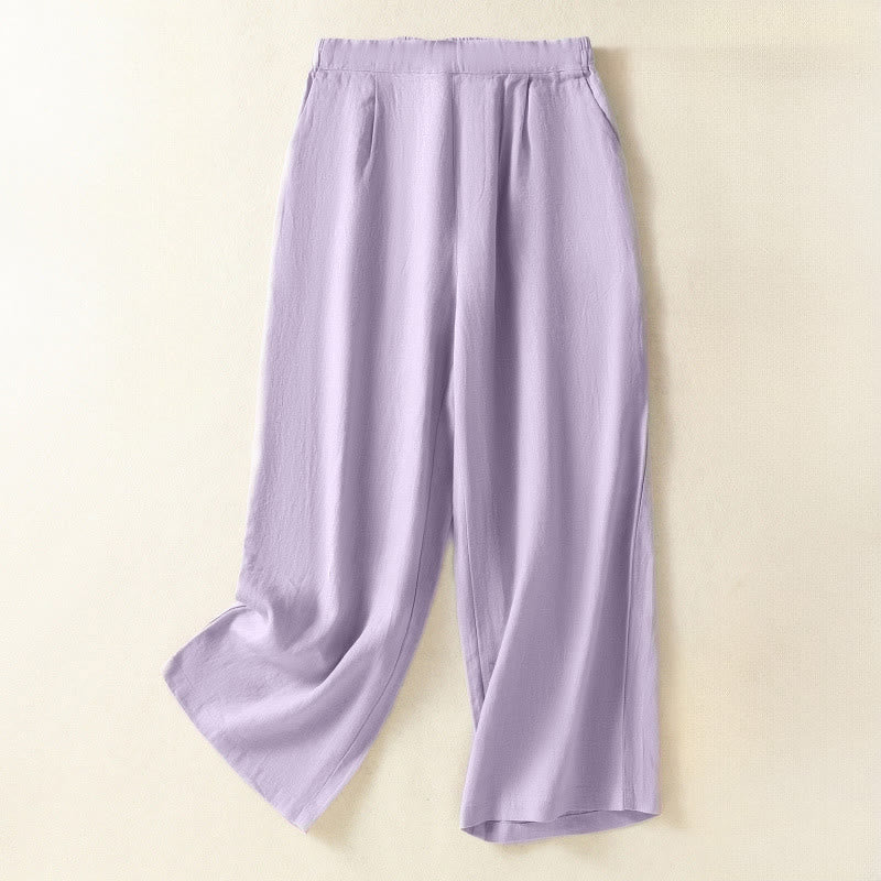 Buddha Stones Pantalon Capri uni minimaliste décontracté printemps-été, coupe droite, avec poches - Lavande - US8-10, UK/AU12-14, EU40-42 (2XL) - image 18