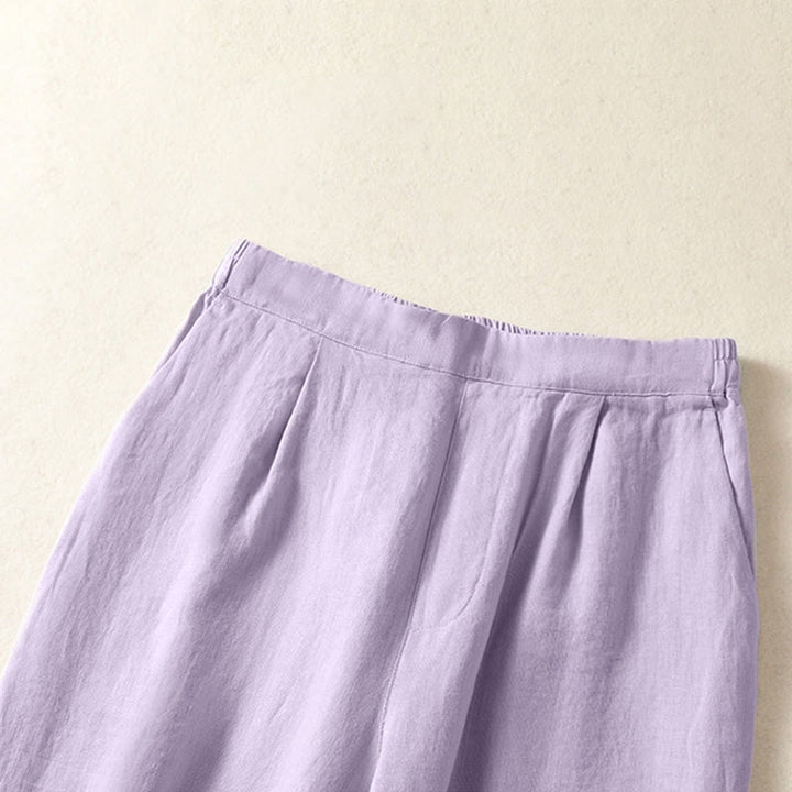 Buddha Stones Pantalon Capri uni minimaliste décontracté printemps-été, coupe droite, avec poches - image 20