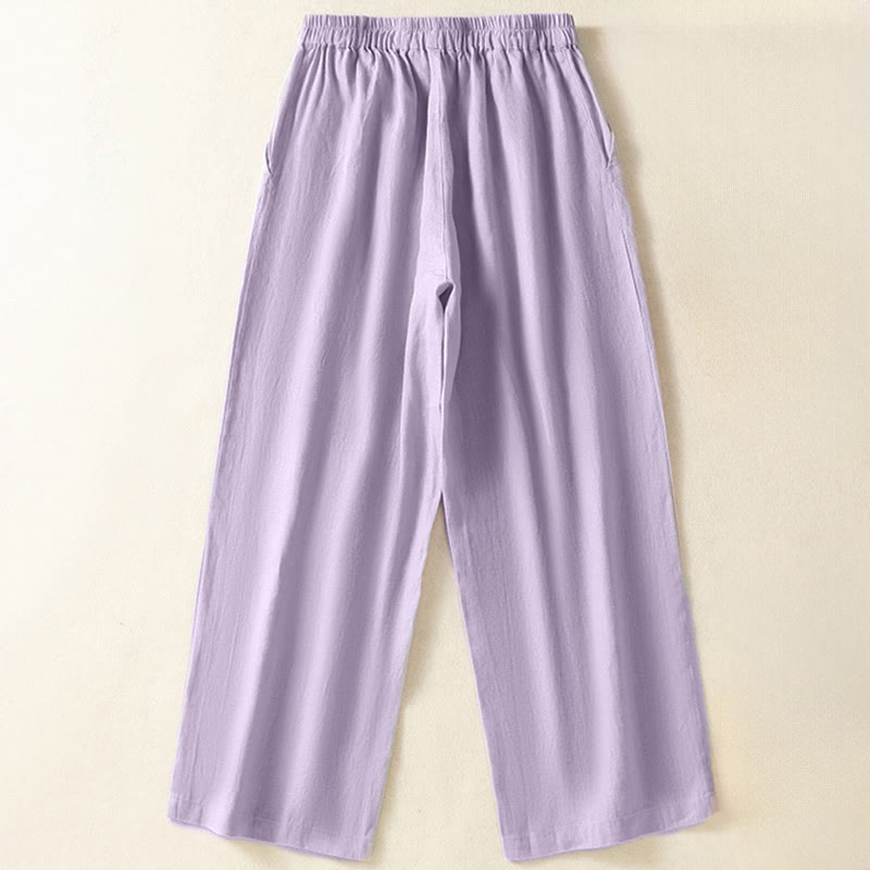 Buddha Stones Pantalon Capri uni minimaliste décontracté printemps-été, coupe droite, avec poches - image 19