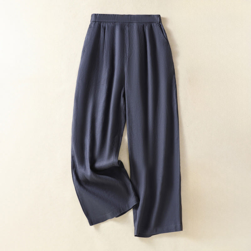 Buddha Stones Pantalon Capri uni minimaliste décontracté printemps-été, coupe droite, avec poches - Bleu nuit - US8-10, UK/AU12-14, EU40-42 (2XL) - image 12