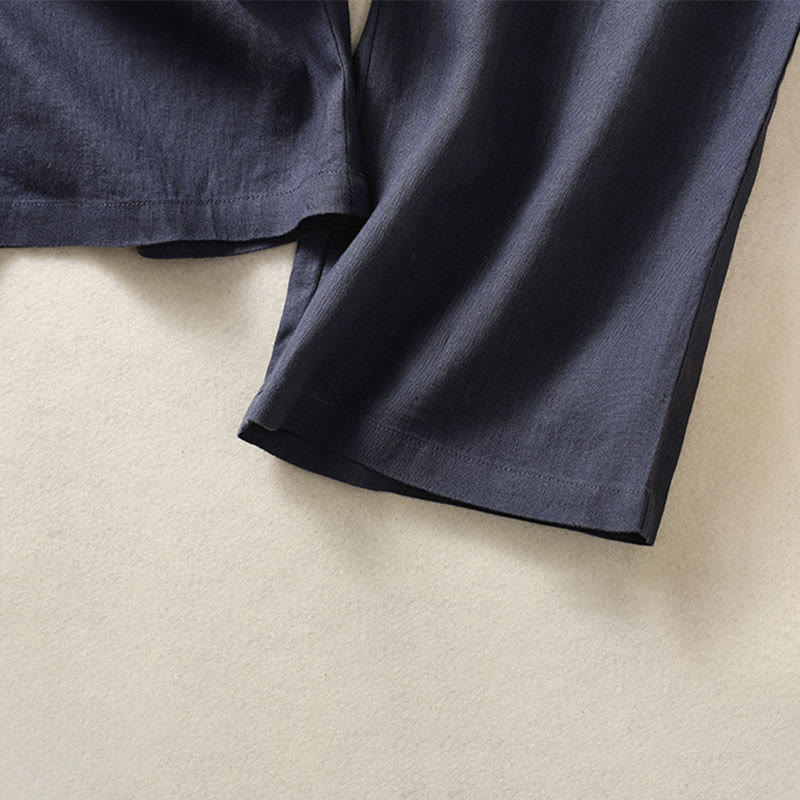 Buddha Stones Pantalon Capri uni minimaliste décontracté printemps-été, coupe droite, avec poches - image 17