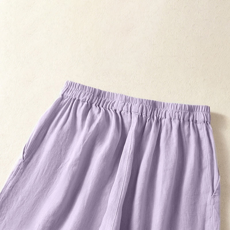 Buddha Stones Pantalon Capri uni minimaliste décontracté printemps-été, coupe droite, avec poches - image 21
