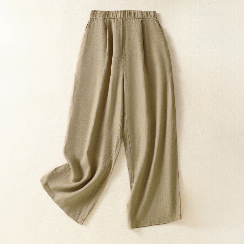 Buddha Stones Pantalon Capri uni minimaliste décontracté printemps-été, coupe droite, avec poches - Tanné - US8-10, UK/AU12-14, EU40-42 (2XL) - image 6