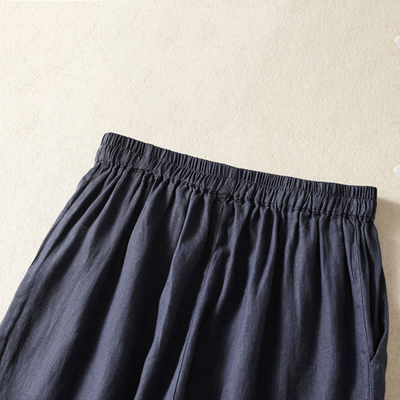 Buddha Stones Pantalon Capri uni minimaliste décontracté printemps-été, coupe droite, avec poches - image 16