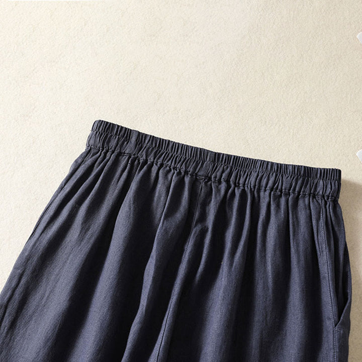 Buddha Stones Pantalon Capri uni minimaliste décontracté printemps-été, coupe droite, avec poches - image 16
