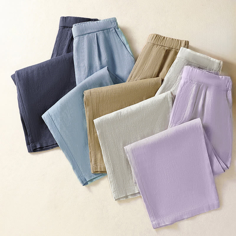 Buddha Stones Pantalon Capri uni minimaliste décontracté printemps-été, coupe droite, avec poches - image 38
